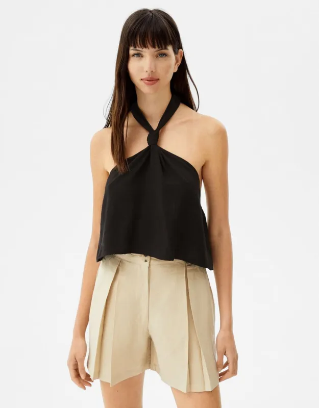 Cropped-Leinentop mit Neckholder